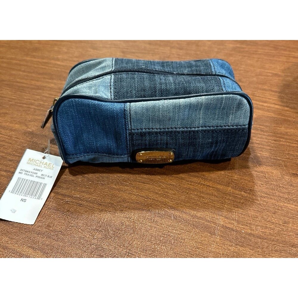 Michael Kors Patchwork Multicolor Denim Zip Travel Pouch